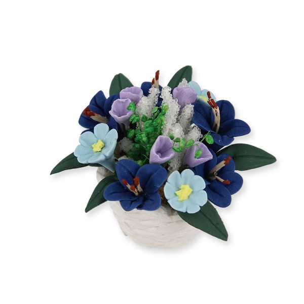 Blumentopf mit Blumen in blau